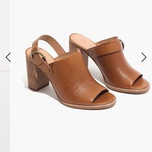 Madewell Riley Convertible Slingback Mule -  Brown Leather Block Heel size 8